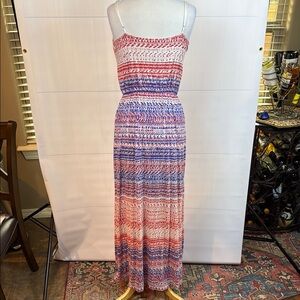 GAP Coral, Cream and Purple Spaghetti Strap Maxi Sundress, Medium